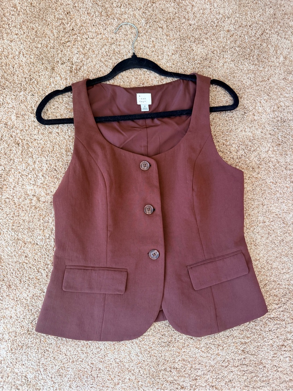 a new day Rust Brown Button-Front Women's Tailored Vest